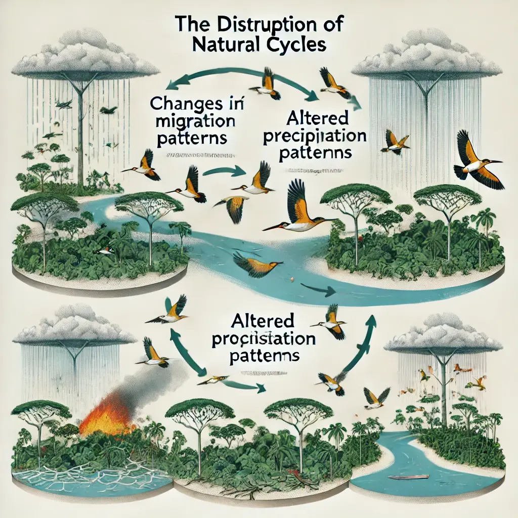 Dall e 2024 10 24 11 24 51 a clear and concise diagram illustrating the disruption of natural cycles due to climate change the diagram includes two main sections changes in m